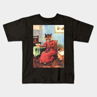 Sewing Cat by Louis Wain Kids T-Shirt