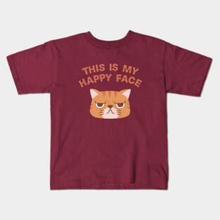 Funny Grumpy This Is My Happy Face Cat Kids T-Shirt