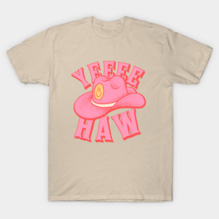 Yeehaw | Pink Cowboy hat with Yellow Smiley Face Cowgirl YEE HAW T-Shirt