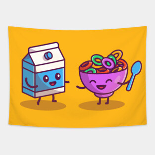 Happy Milk And Cereal Tapestry