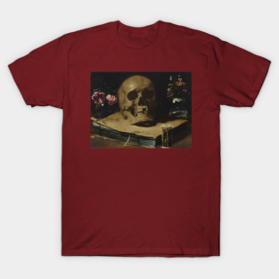 Guercino Still Life Skull Book Hourglass Flowers T-Shirt