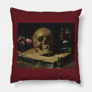Guercino Still Life Skull Book Hourglass Flowers Pillow