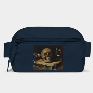 Guercino Still Life Skull Book Hourglass Flowers Bag