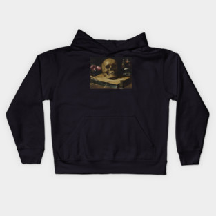 Guercino Still Life Skull Book Hourglass Flowers Kids Hoodie