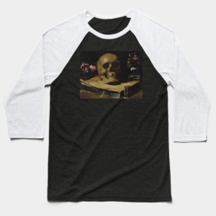 Guercino Still Life Skull Book Hourglass Flowers Baseball T-Shirt