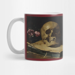 Guercino Still Life Skull Book Hourglass Flowers Mug