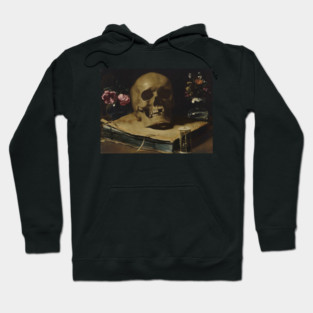 Guercino Still Life Skull Book Hourglass Flowers Hoodie