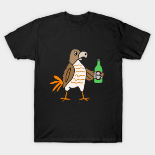 Funny Hawk Drinking Beer Cartoon T-Shirt