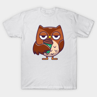 Cute Owl Holding Coffee T-Shirt