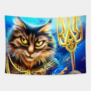 Ukrainian Cat Neptune god Tapestry