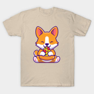 Cute Corgi Dog Eating Pizza T-Shirt