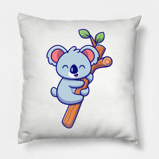 Cute Koala Hanging On Tree Pillow