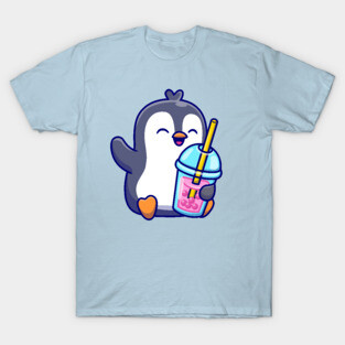 Cute Penguin Drinking Milk Tea Boba T-Shirt