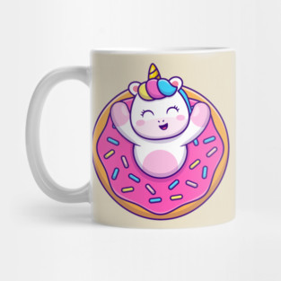 Cute Unicorn With Doughnut Cartoon Mug