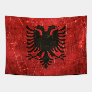 Vintage Aged and Scratched Albanian Flag Tapestry