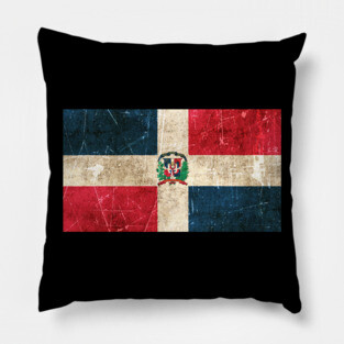 Vintage Aged and Scratched Dominican Flag Pillow