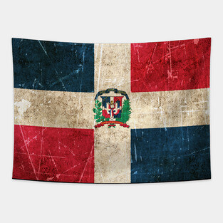 Vintage Aged and Scratched Dominican Flag Tapestry