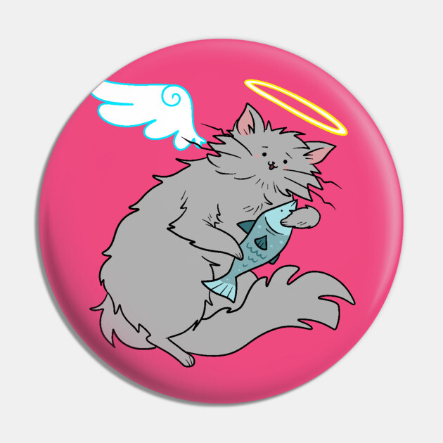 Fluffy Gray Cat Angel Angel Cat Pin TeePublic