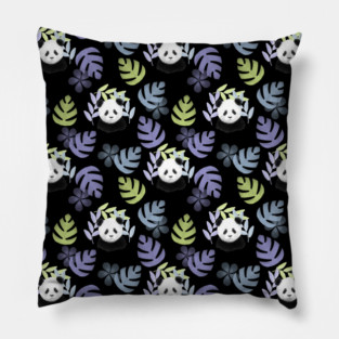 Honeydew, Lilac, and Sky Blue Panda Pattern on Black - 1000Pandas by Amanda Roos Pillow