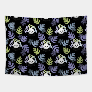 Honeydew, Lilac, and Sky Blue Panda Pattern on Black - 1000Pandas by Amanda Roos Tapestry