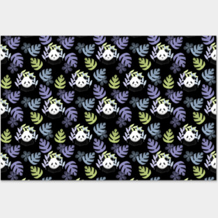 Honeydew, Lilac, and Sky Blue Panda Pattern on Black - 1000Pandas by Amanda Roos Posters and Art