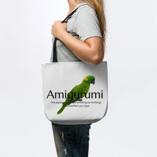 Amigurumi with Parrot and black lettering by Desert Hippie Designs