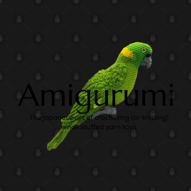 Amigurumi with Parrot and black lettering by Desert Hippie Designs