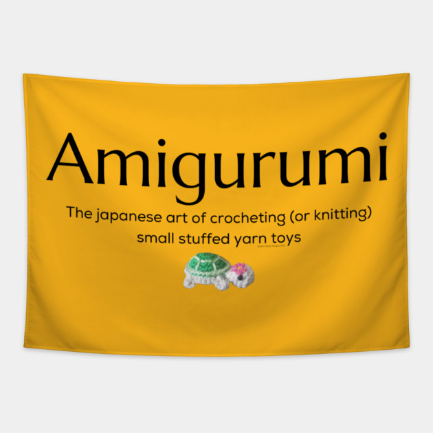 Amigurumi with Turtle and black lettering Tapestry by Desert Hippie Designs