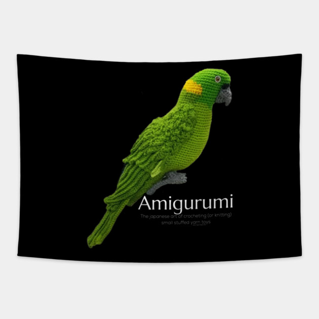 Amigurumi Parrot, white lettering Tapestry by Desert Hippie Designs