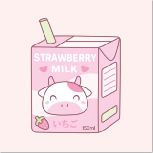 Cute Strawberry Milk Packet With Cow Mascot Posters and Art