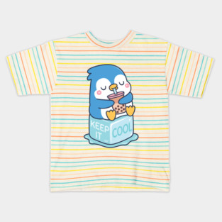 Cute Penguin Drinks Boba Tea Keep It Cool Kids T-Shirt