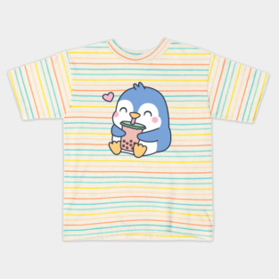 Cute Little Penguin Loves Boba Tea Kids T-Shirt