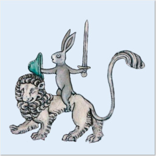 Sword-wielding Medieval Rabbit Riding a Lion Posters and Art