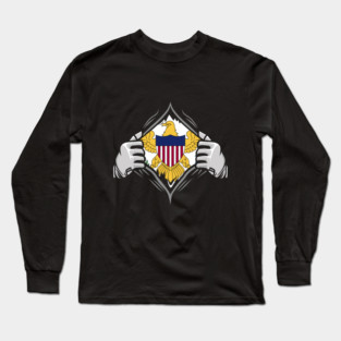 Two Hands Ripping Revealing Flag of Virgin Islands Long Sleeve T-Shirt