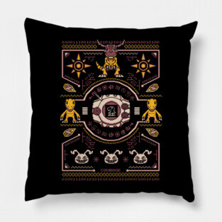 Agumon Digimon Sweater - Greymon Crest of Courage - Pixel art Pillow