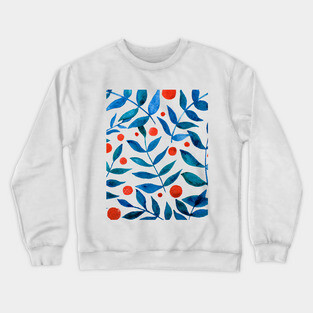 Watercolor branches and berries - orange and blue Crewneck Sweatshirt