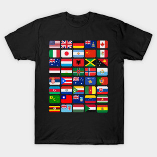 International Flags 40 World Countries Colorful Illustrations T-Shirt