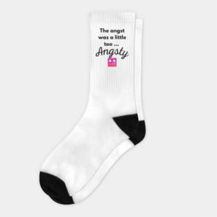 "Too Angsty" black letters romance logo -Nerdy Romantics Podcast Socks