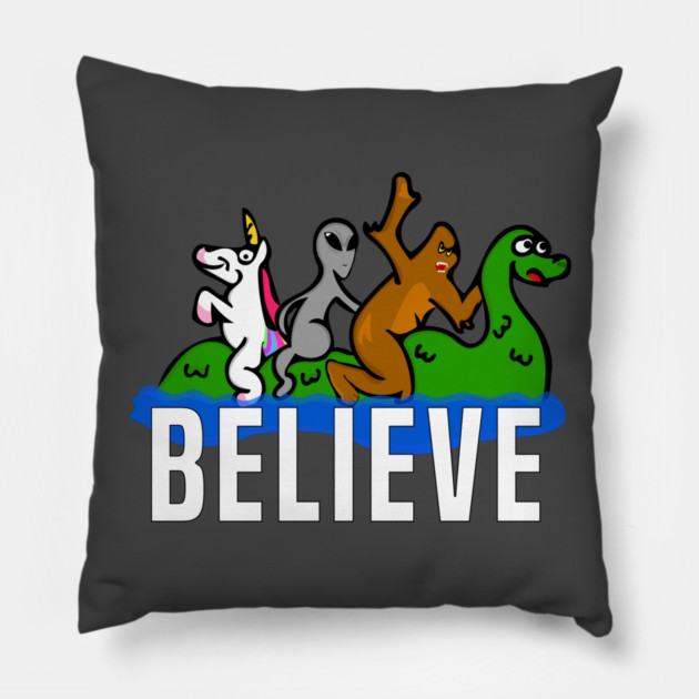 Mythical Creatures Riding Loch Ness Monster Pillow by belownormal