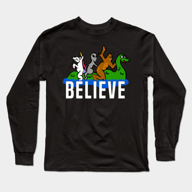 Mythical Creatures Riding Loch Ness Monster Long Sleeve T-Shirt by belownormal