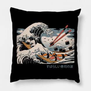 The Great Sushi Wave Pillow