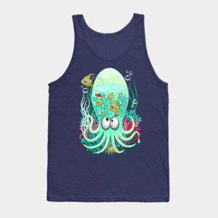 Octopus Silly Funny Character on Coral Reef Pattern Tank Top