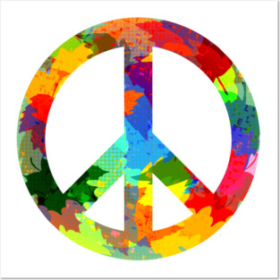 Peace symbol bright colors hippie style Posters and Art
