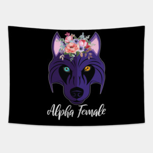 Wolf Husky Heterochromia Alpha Women Purple Feminism Strong Tapestry