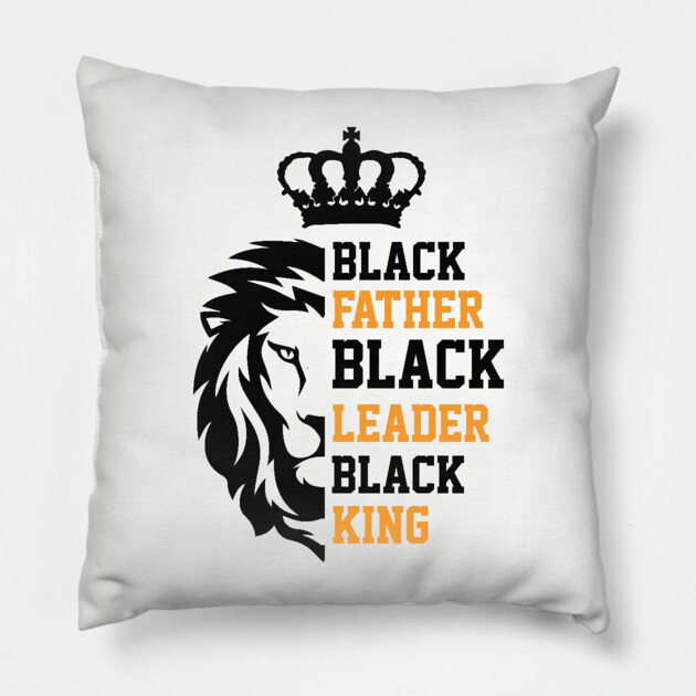Black Father, Black Leader, Black King, Golden, Lion Pillow by UrbanLifeApparel