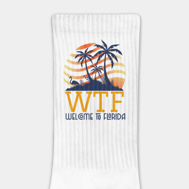 Welcome To Florida Palm Tree Sunset Flamingo WTF Design by Joaddo