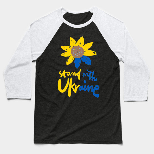 Stand With Ukraine Baseball T-Shirt by Pixel Threads 