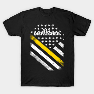 911 Dispatcher Thin Gold Line American Flag T-Shirt