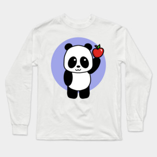 Cute Giant Panda with Apple Long Sleeve T-Shirt
