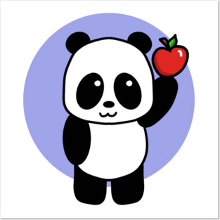 Cute Giant Panda with Apple Posters and Art